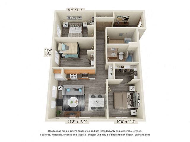 3 bedroom 2 bath 50 Percent AMI 726 floor plan